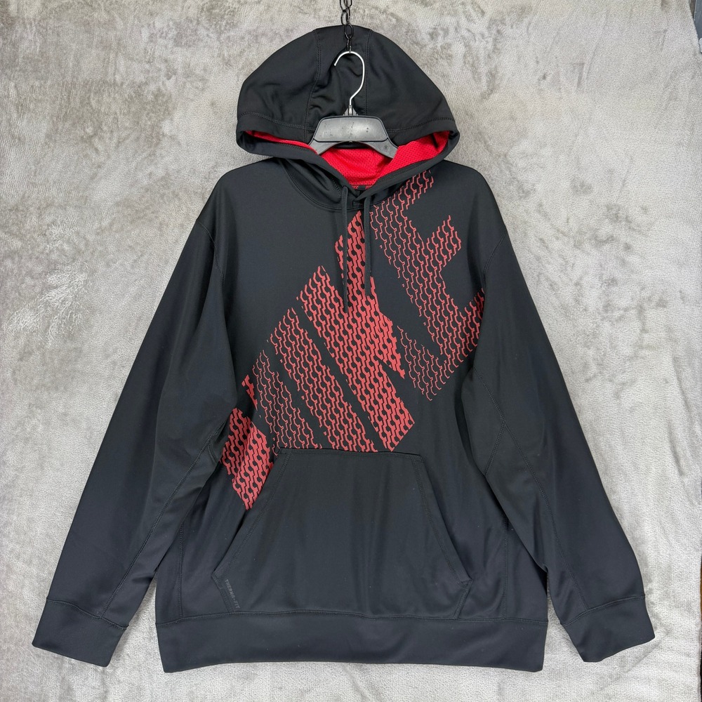 Nike‎ Therma-FIT Mens XL Hoodie Black Red Graphic Pullover 543466-012